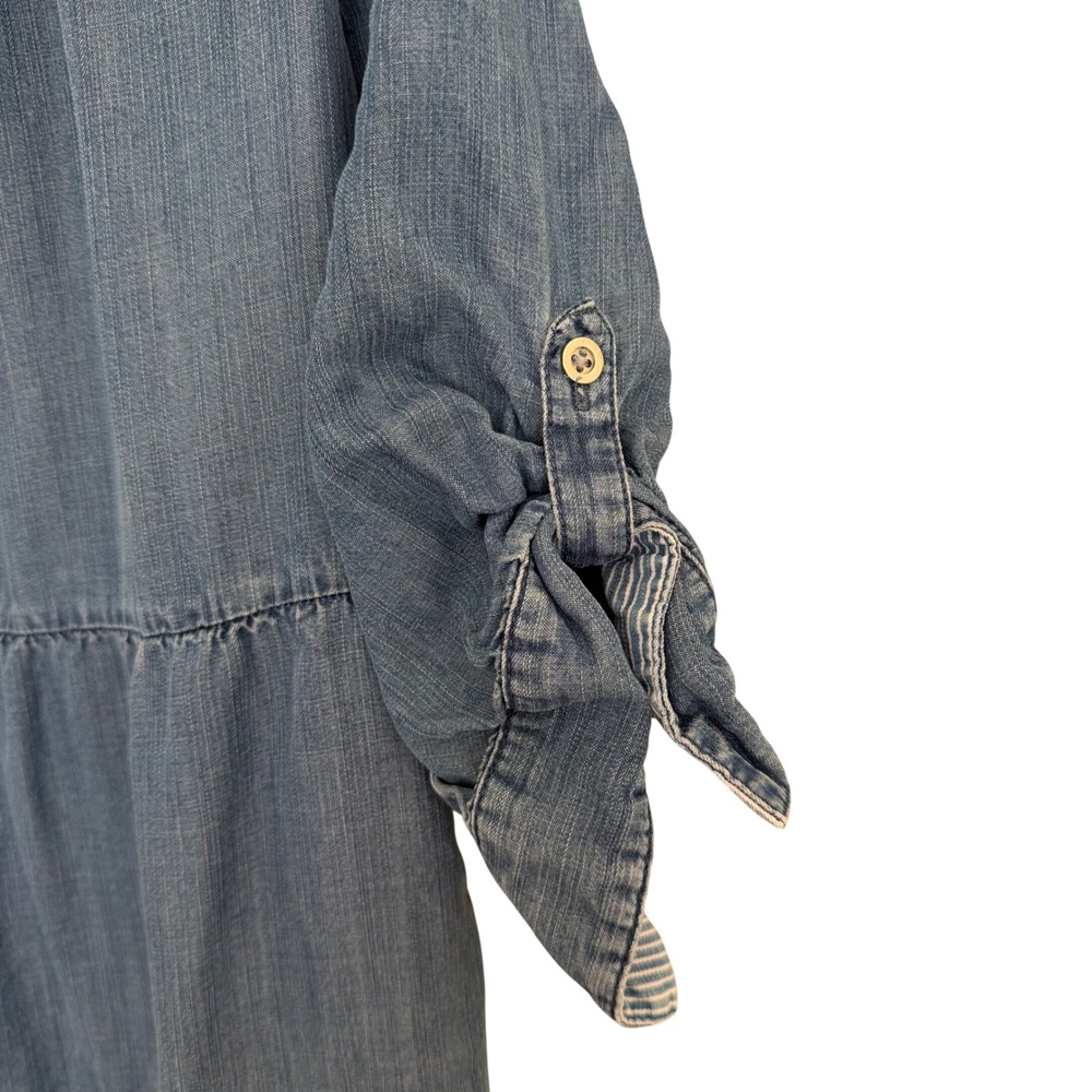 Chico's Blue Chambray Tiered Maxi Dress in Tencel Size 0.5 US6 Roll Tab Sleeves - Picture 7 of 8